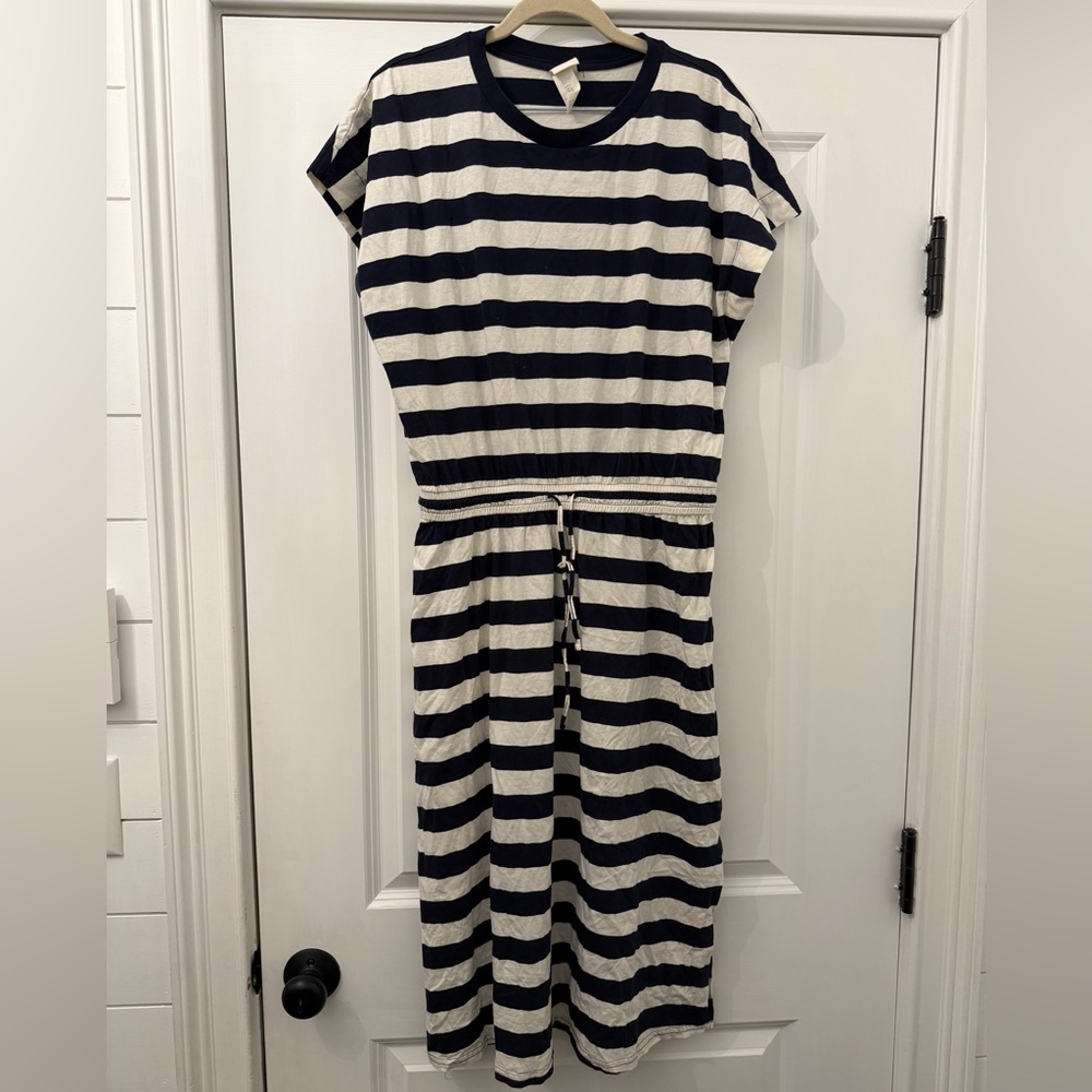 H&M Navy and White Striped midi dress L - Picture 2 of 4